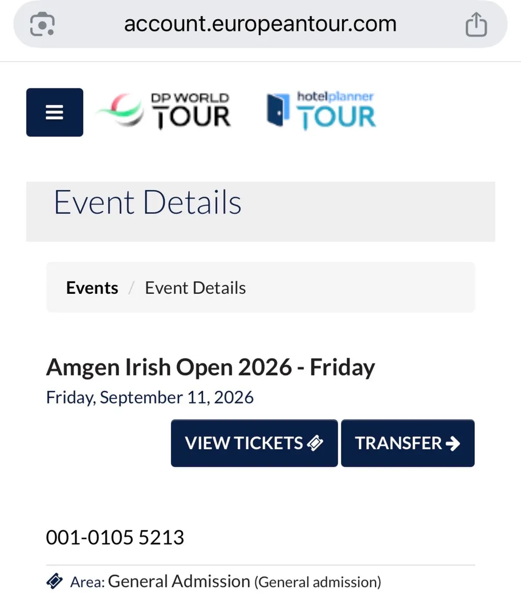 Ticket - Amgen Irish Open -transfer via app - Image 2