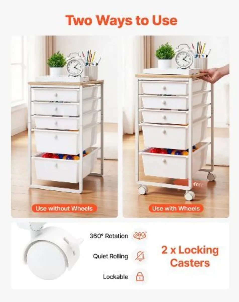 Rolling Cart with Drawers, 5 Drawer - Image 1