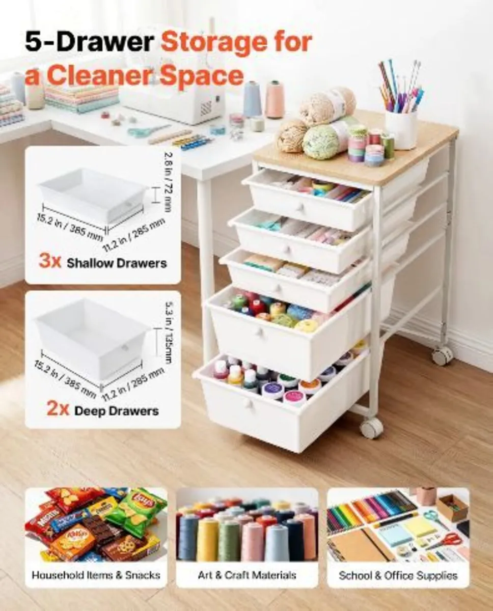 Rolling Cart with Drawers, 5 Drawer - Image 2