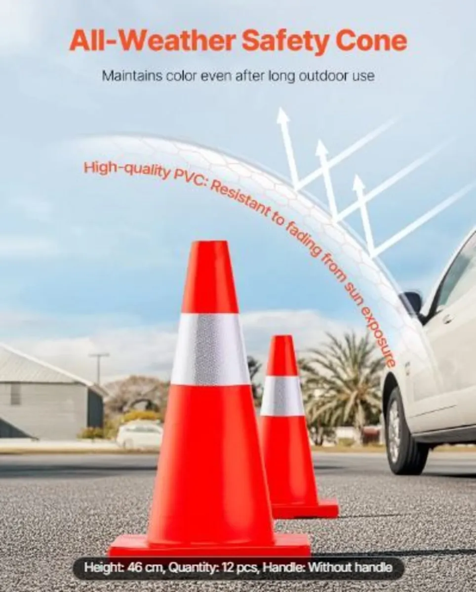 12Pack 18" Traffic Cones, Safety Road - Image 3