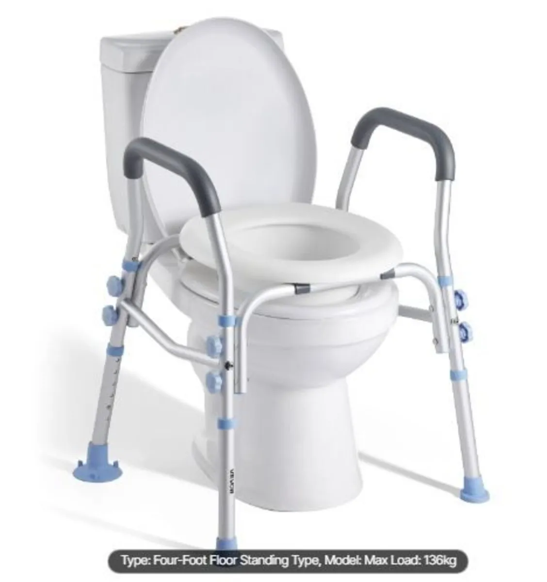 Raised Toilet Seat with Arms, 136 kg Load - Image 1