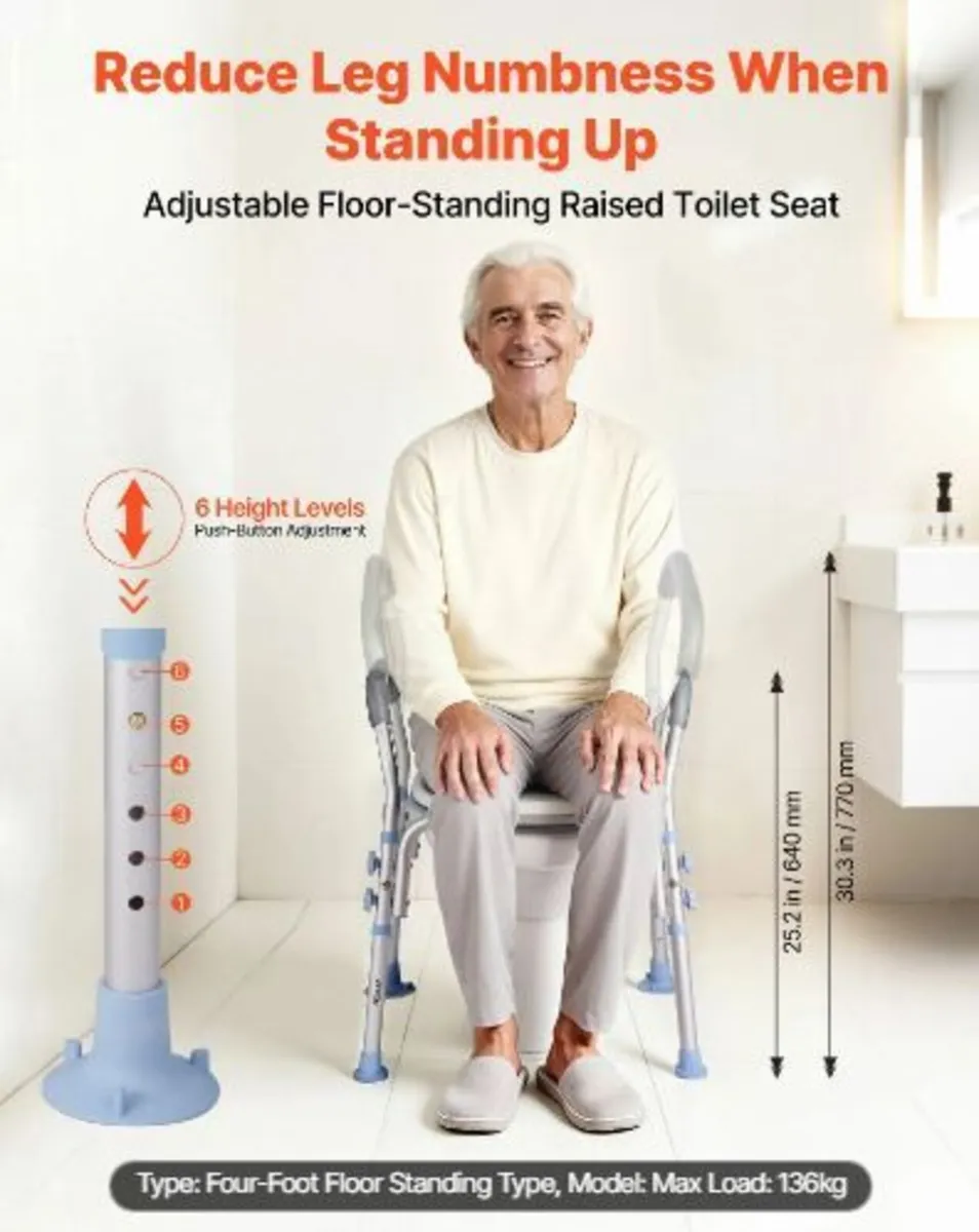 Raised Toilet Seat with Arms, 136 kg Load - Image 3