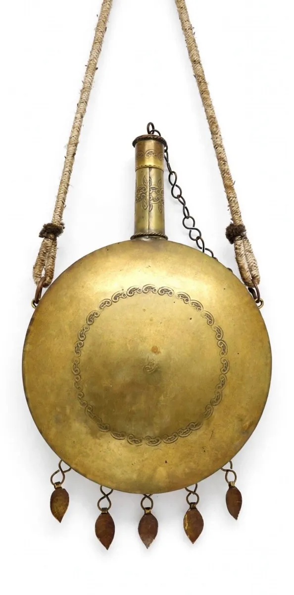 Antique Moroccan Brass Powder Flask Canteen - Image 2