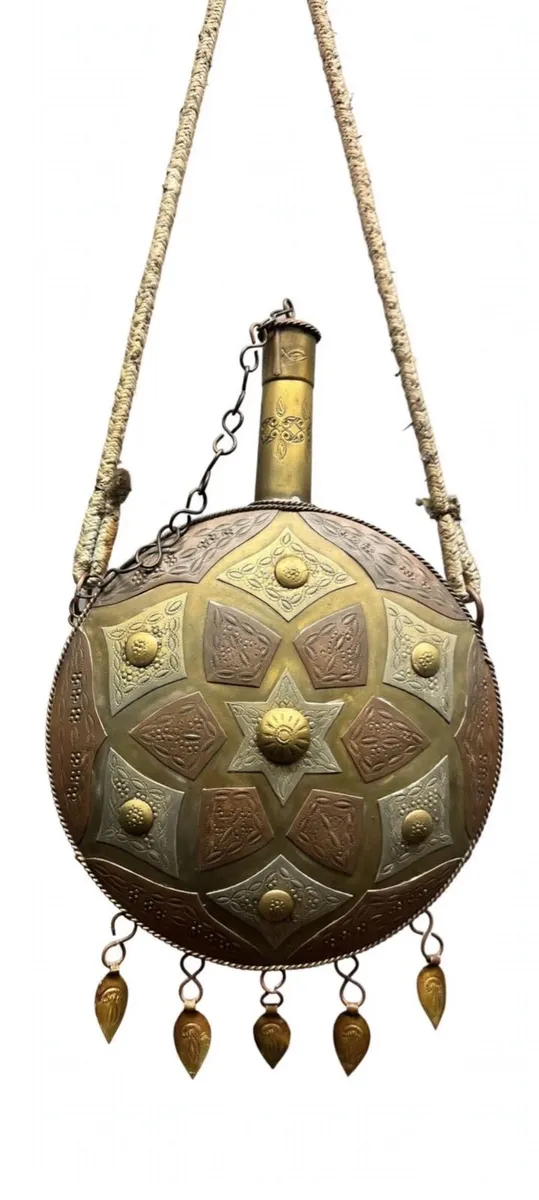 Antique Moroccan Brass Powder Flask Canteen - Image 1