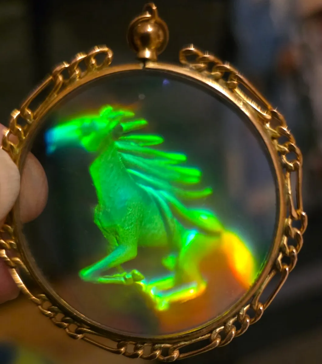 Vintage 70s  Gold  Glass Hologram of rearing Horse - Image 2