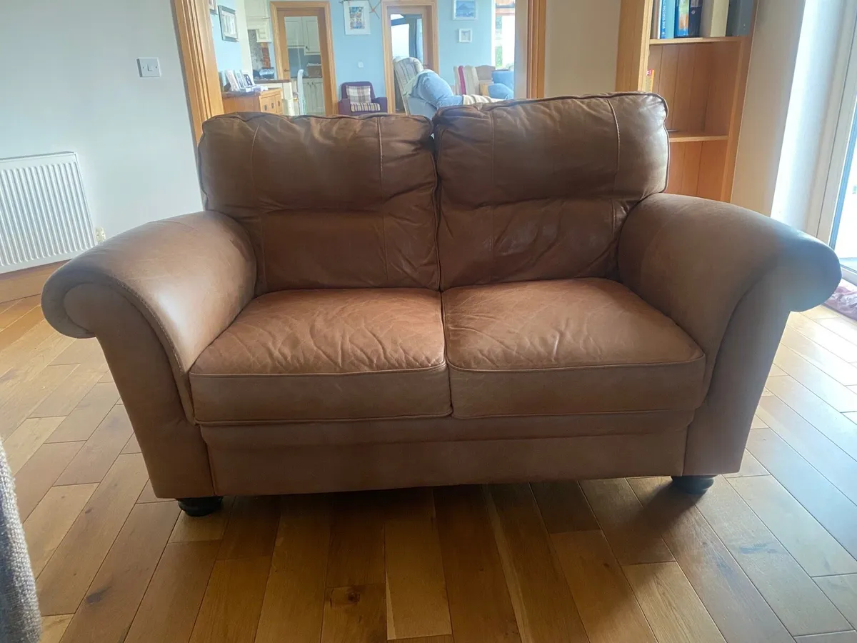 2 Seater Brown Leather Couches - Image 4