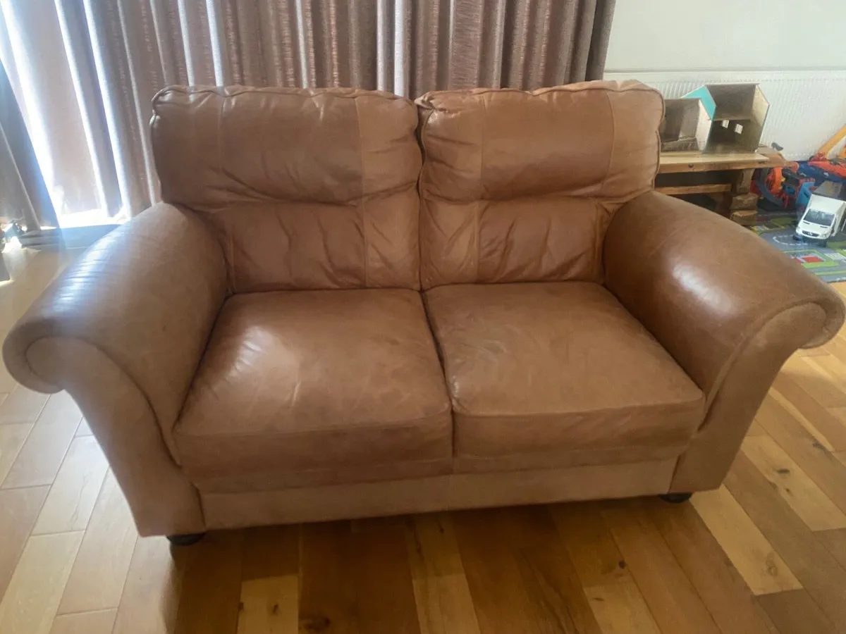 2 Seater Brown Leather Couches - Image 1