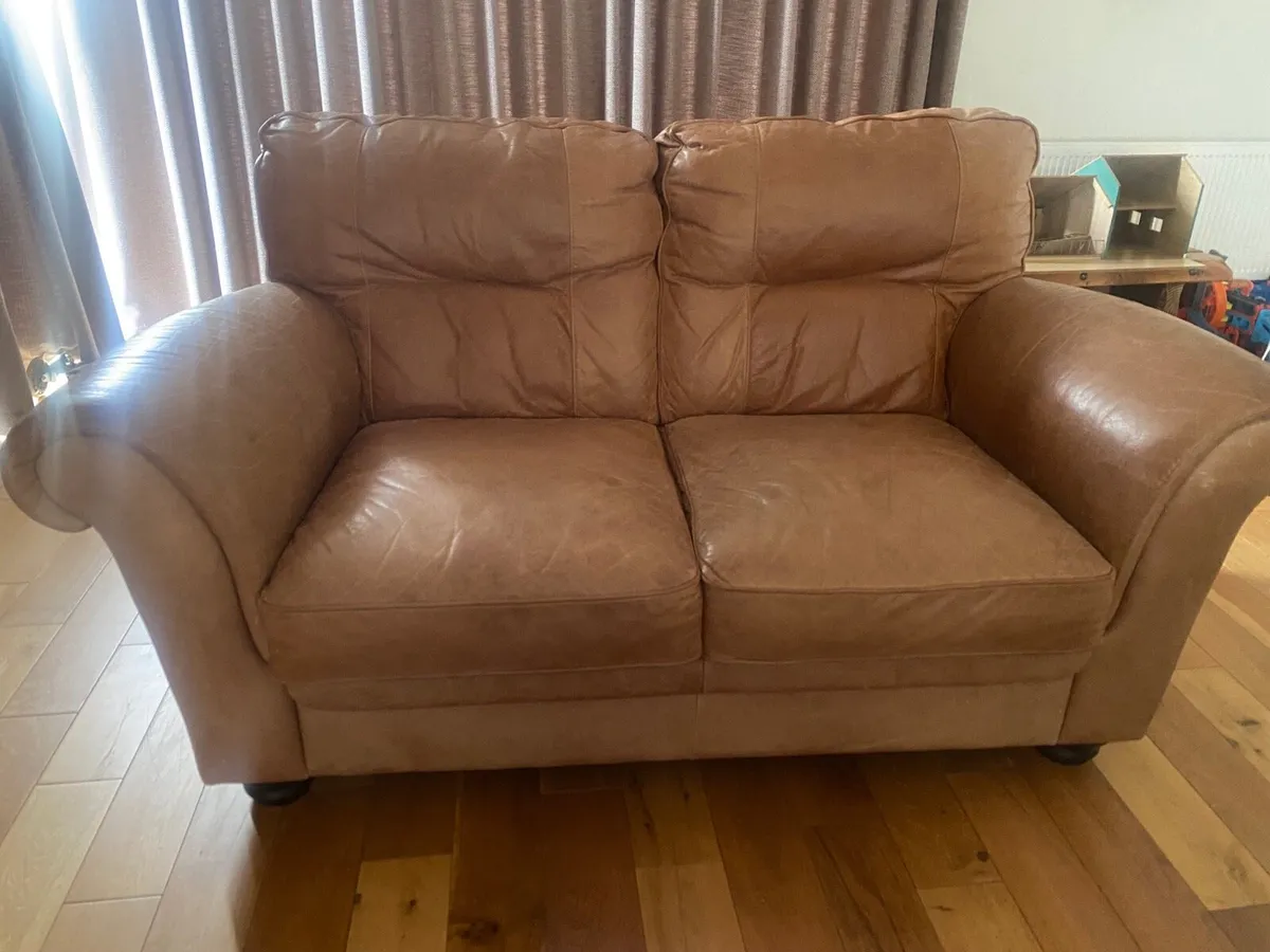 2 Seater Brown Leather Couches - Image 2
