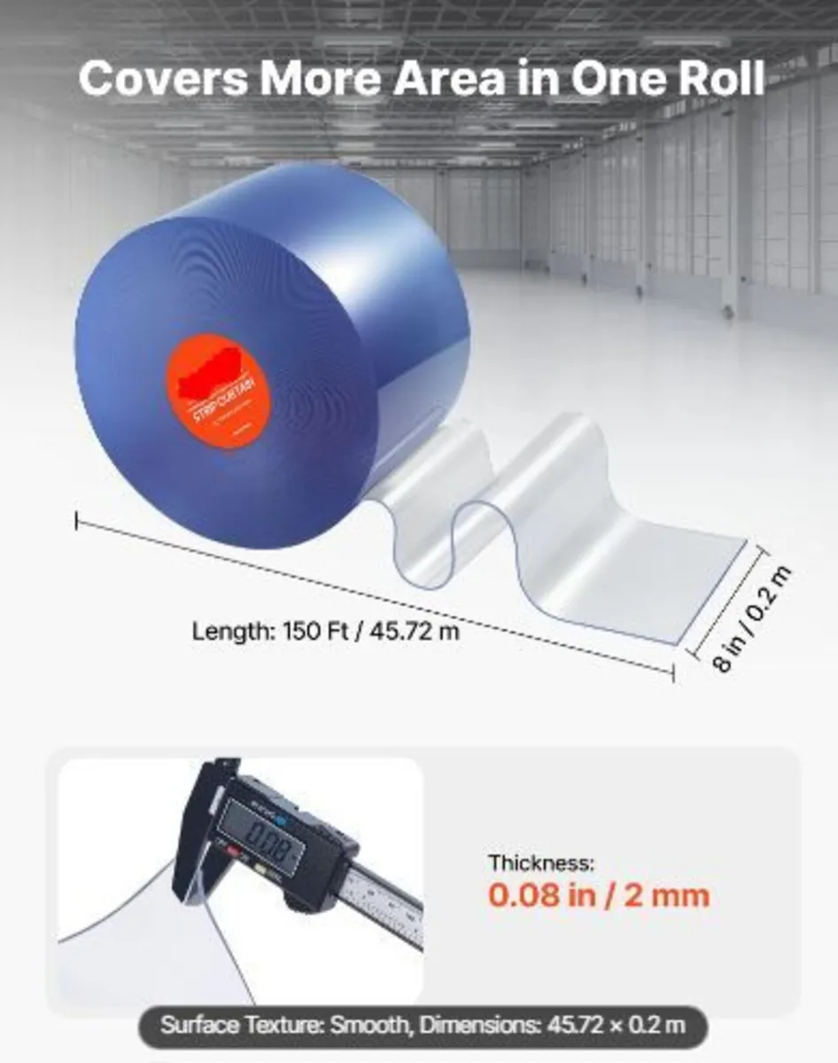 Clear PVC Strip Curtain, 45.7 m Length x 20 cm - Image 3