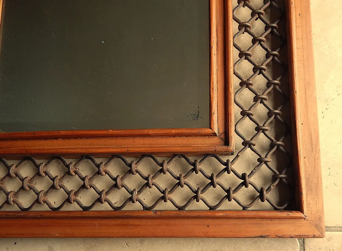 Vintage Bevelled Edge Mirror in Wood & Metal Frame - Image 4
