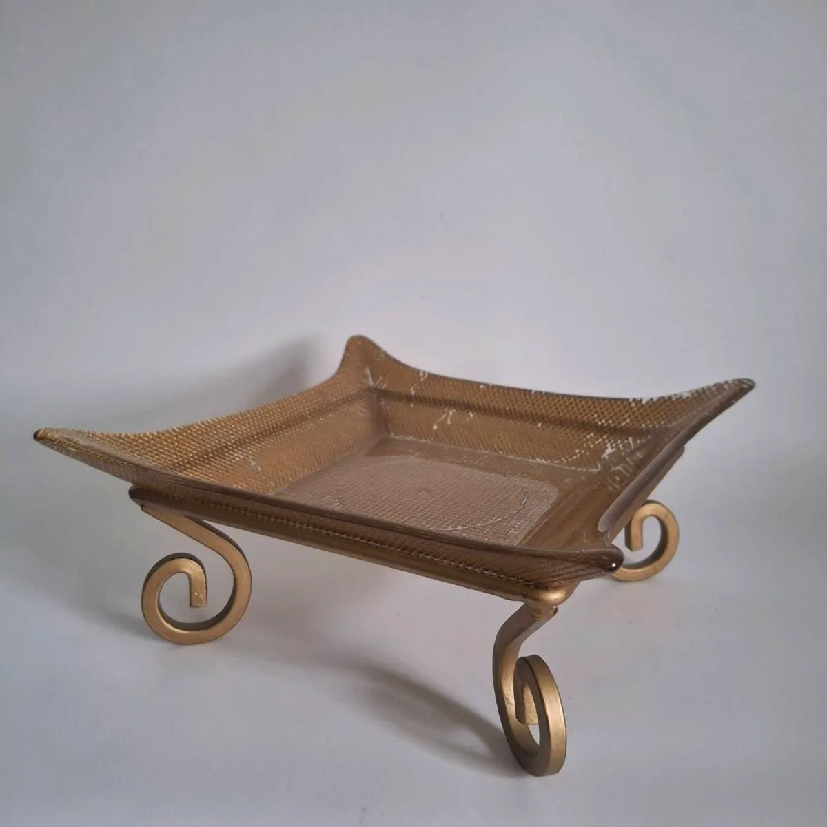 1970s Amber Waffle Glass Tray - Image 1
