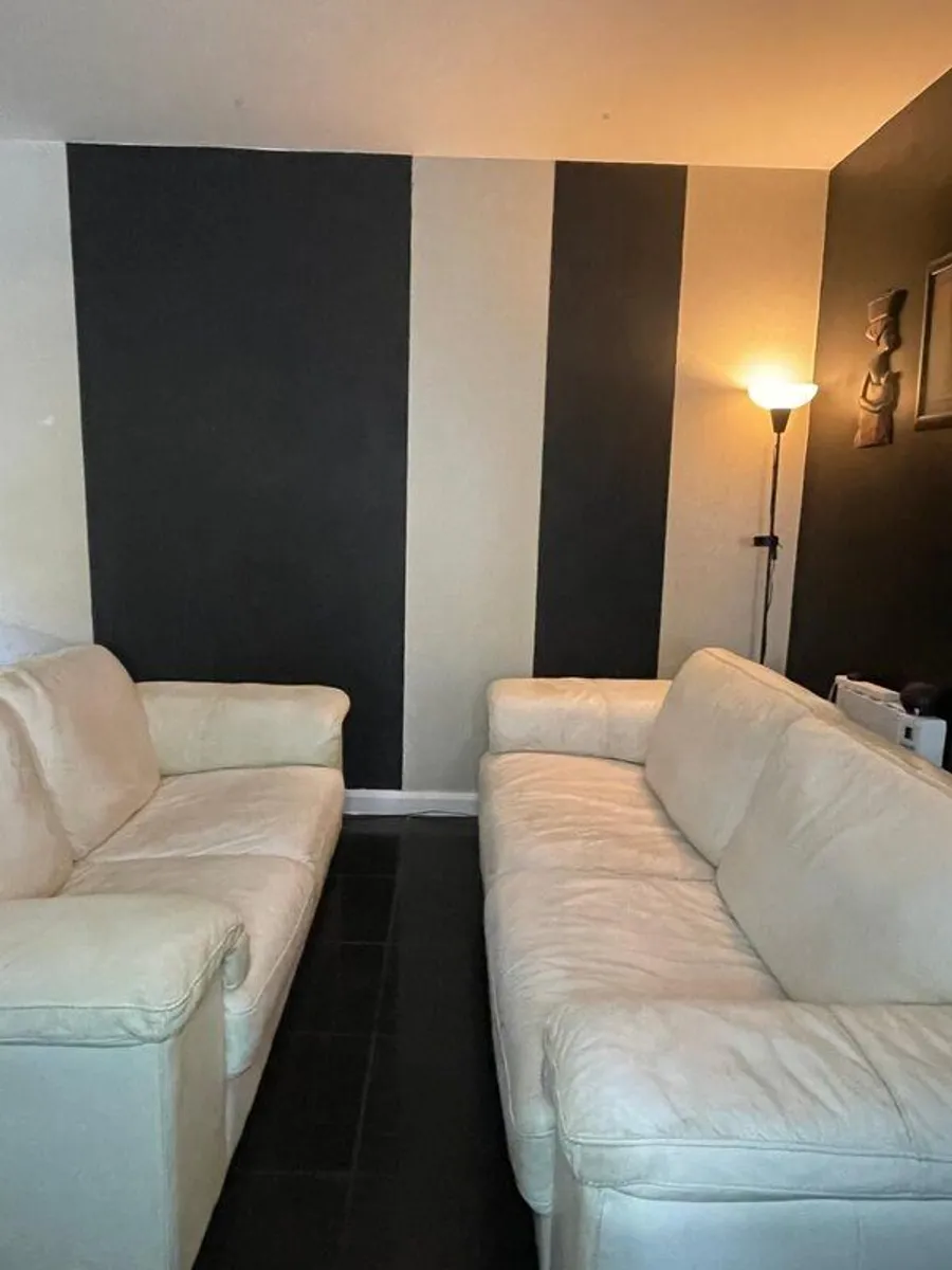 Stylish, High-end Cream Leather 3+2 Seater Sofa Set - Image 3