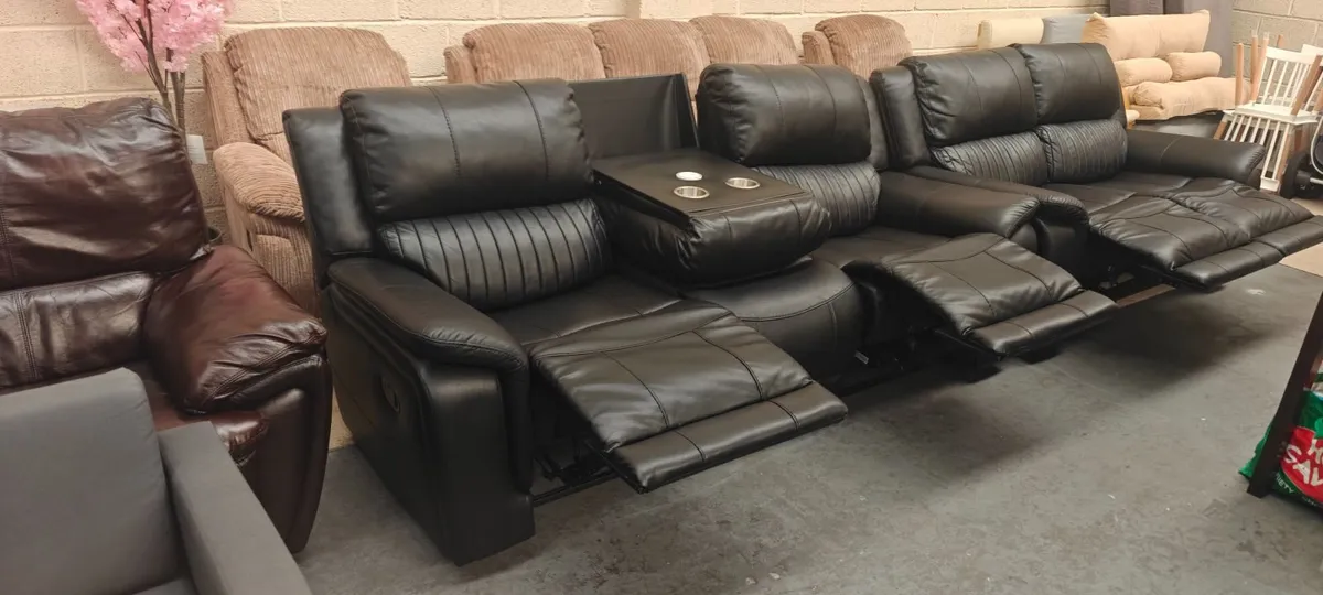 3+2 Black Leather Recliner Suite - Image 1