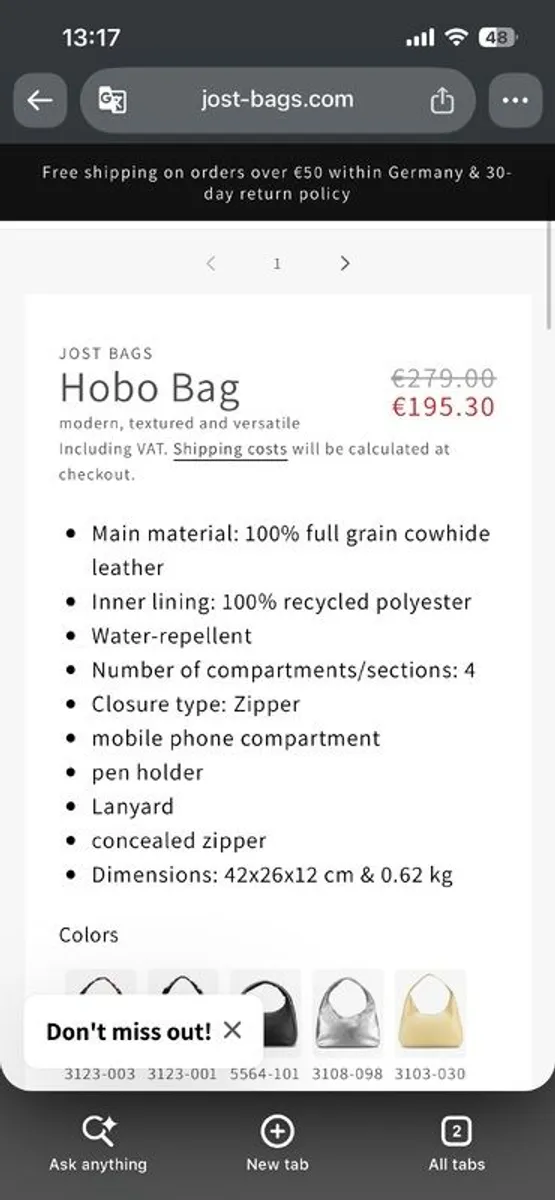 Brand New Jost Hair-On Cow Leather Shoulder Bag - Image 2