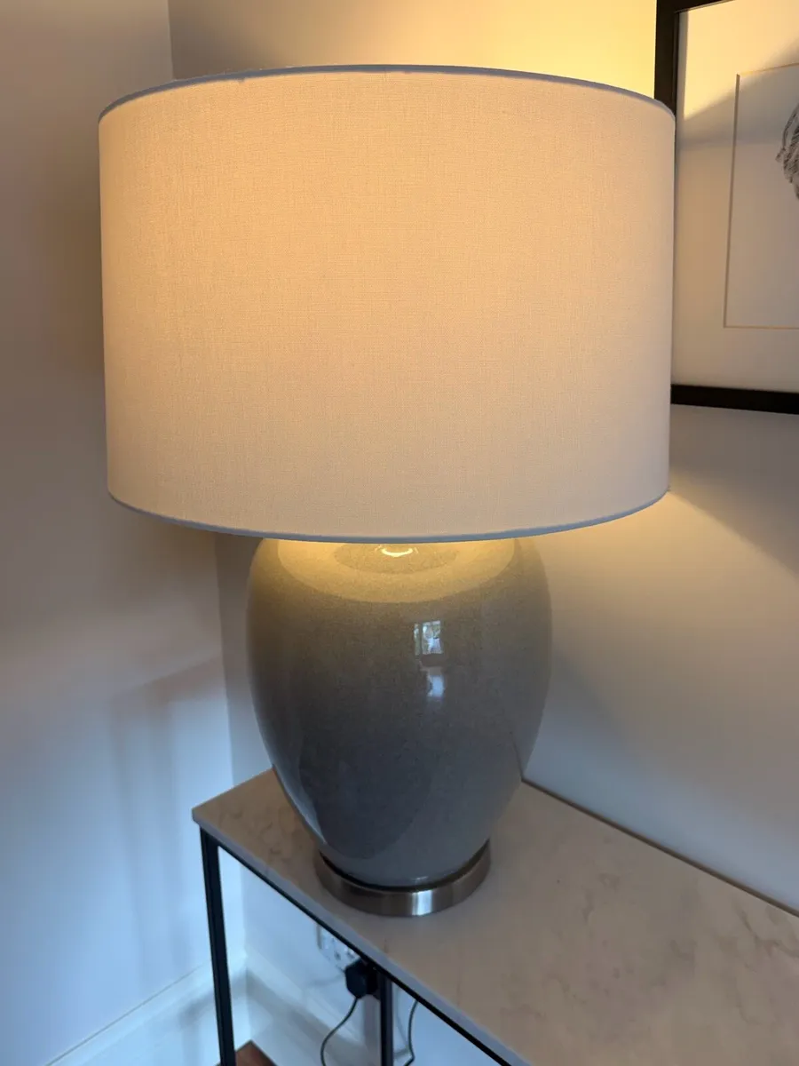 Pair of Large Grey Ceramic Table Lamps - Image 1