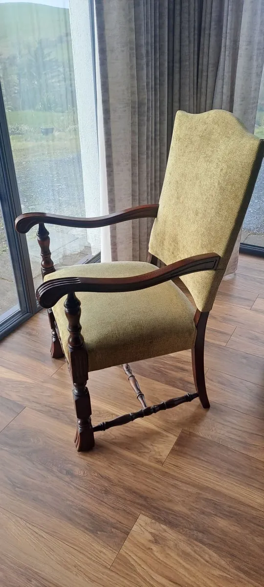Vintage upholstered armchairs with carved wood - Image 1
