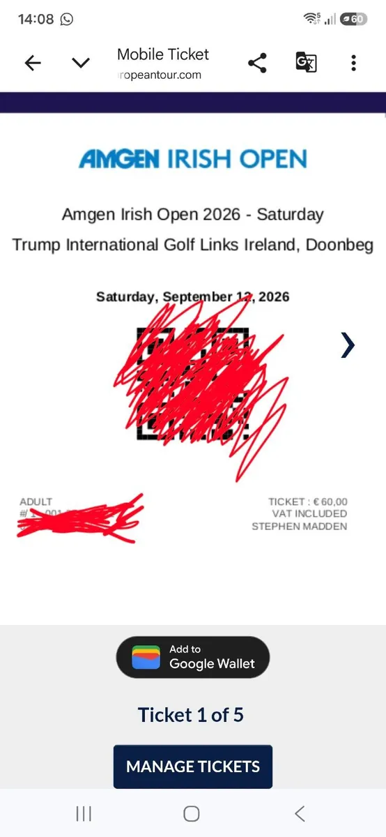 Irish open tickets