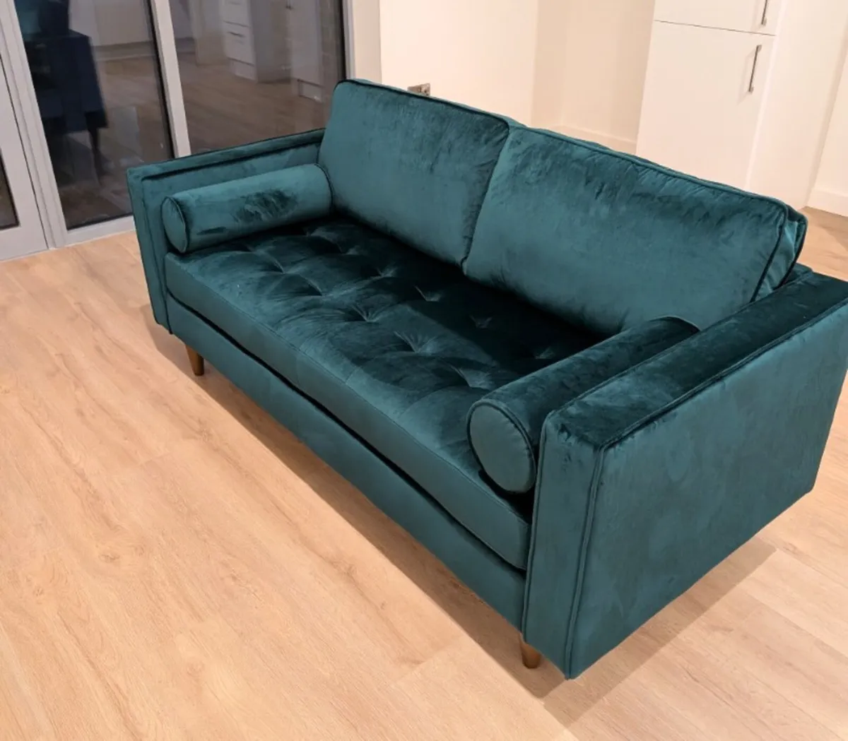 Green Velvet 2 Seater Sofa/Couch - Image 2