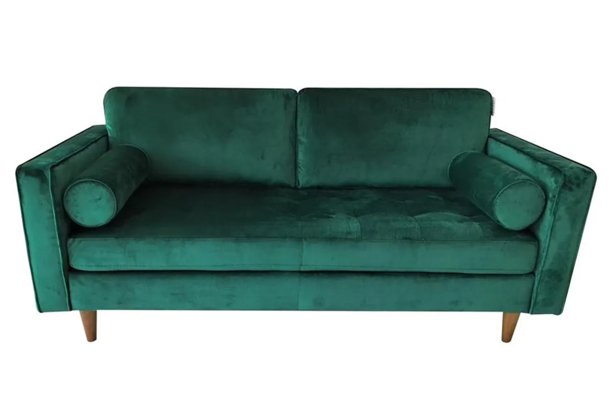Green Velvet 2 Seater Sofa/Couch - Image 3