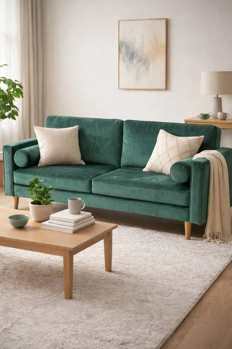 Green Velvet 2 Seater Sofa/Couch - Image 4