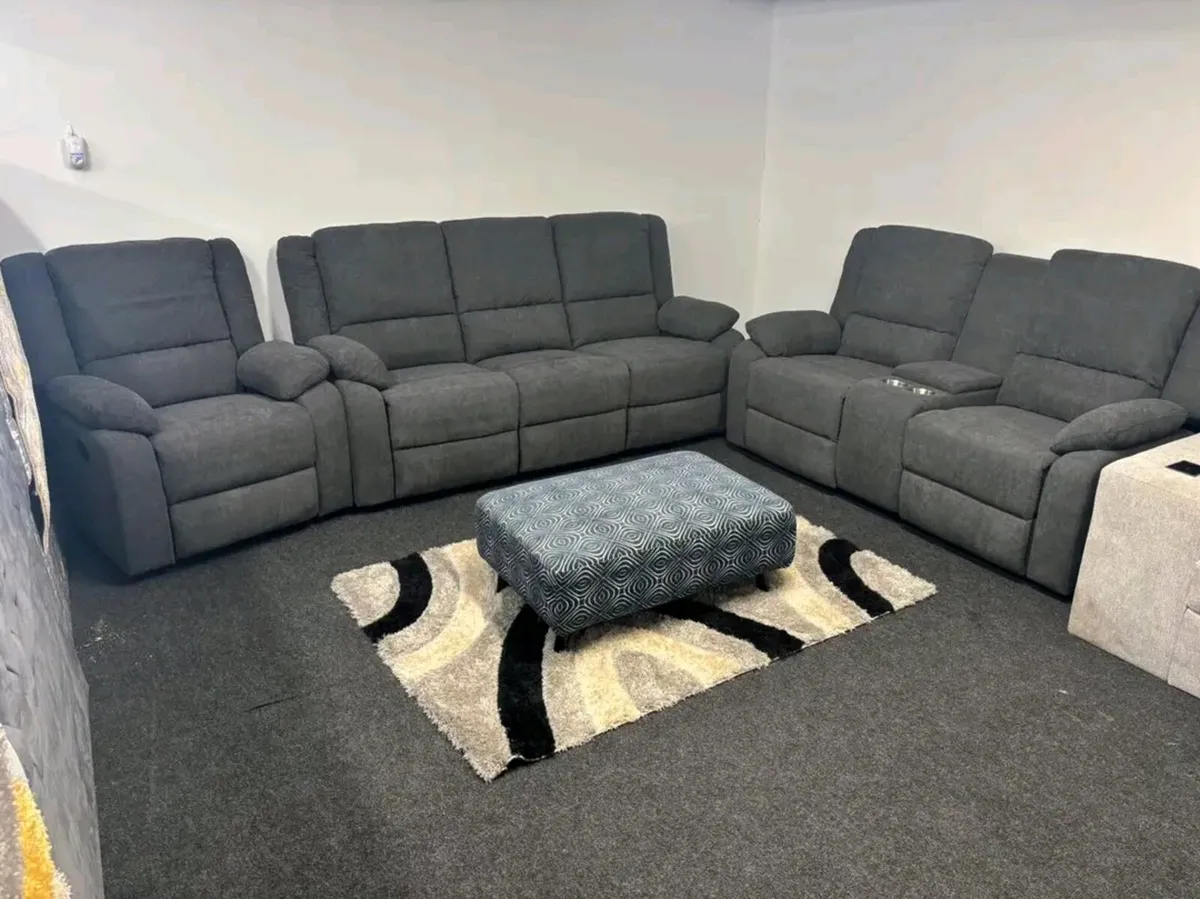 New Mayfair Grey Fabric Recliner Sofa Set - Image 1