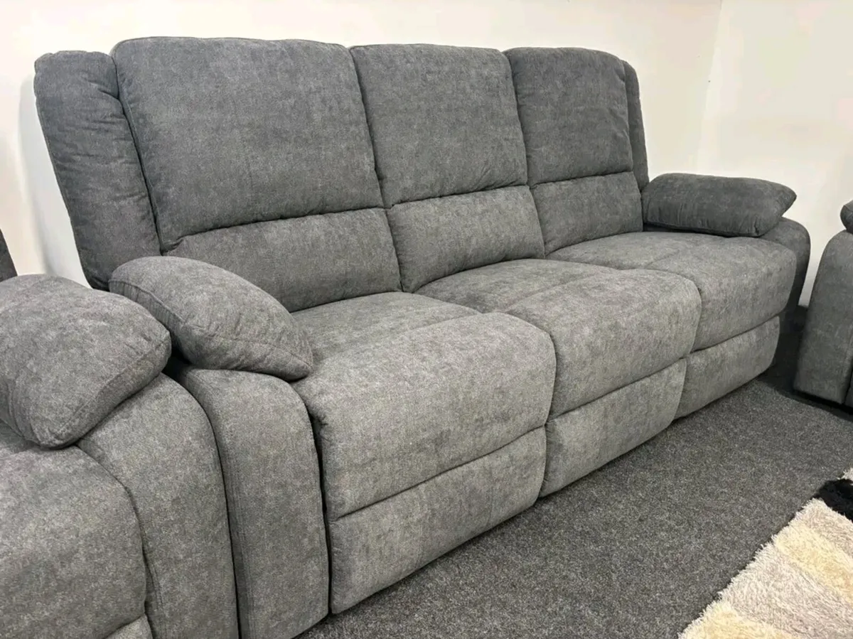 New Mayfair Grey Fabric Recliner Sofa Set - Image 2