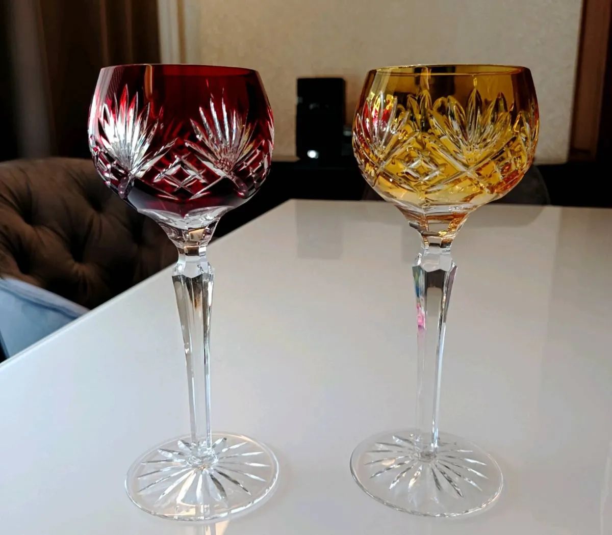 Pair of mid century cut crystal wine glasses - Image 1