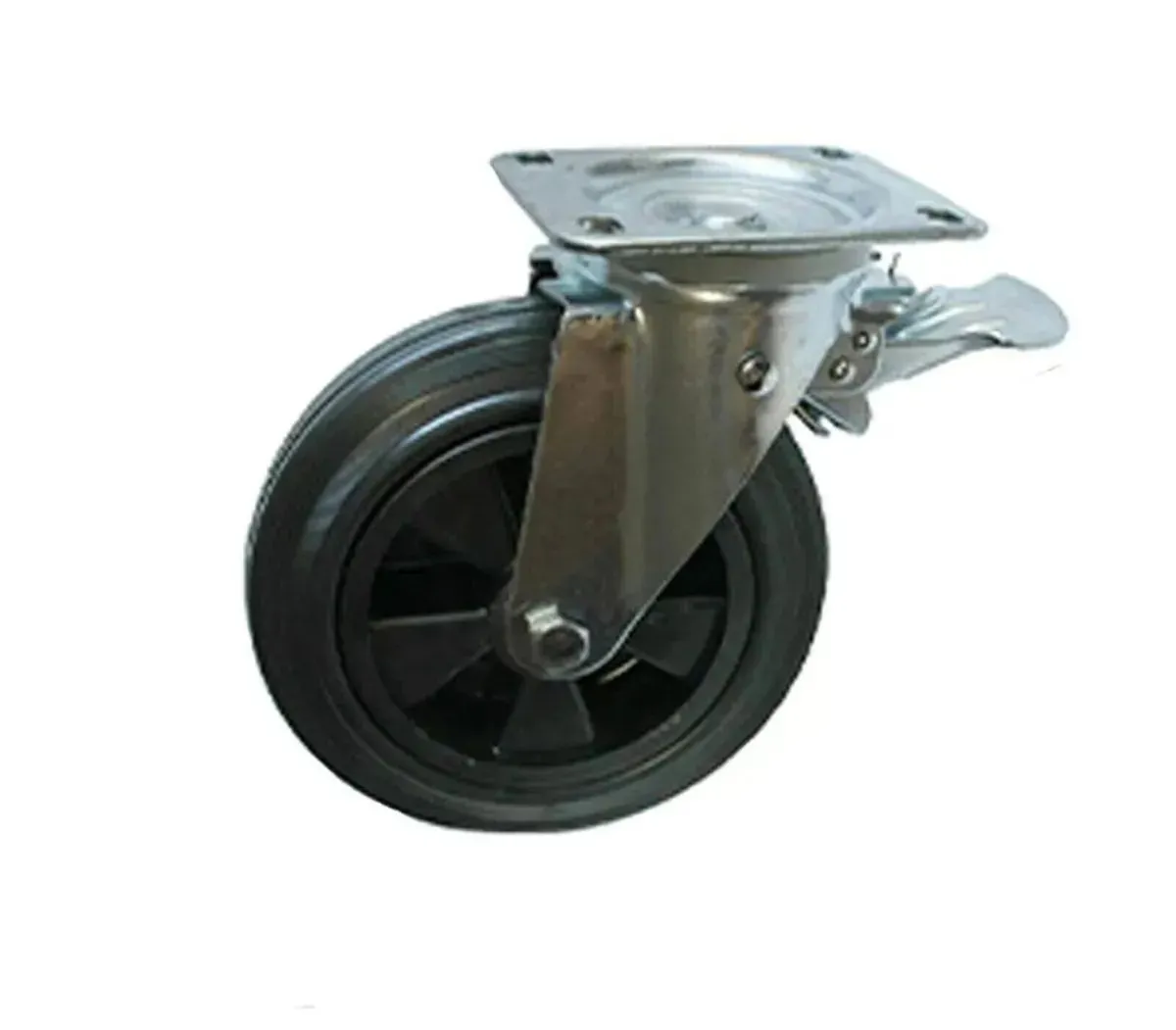 Castor Wheels 200mm Rubber Swivel Brake 800KG - Image 4