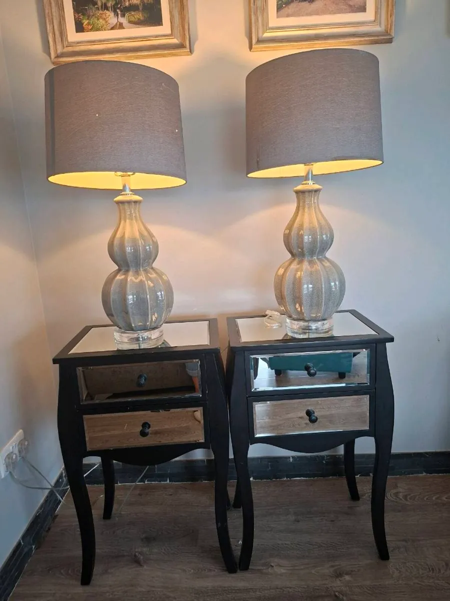 Matching Mirrored Side Tables & Lamps - Image 1