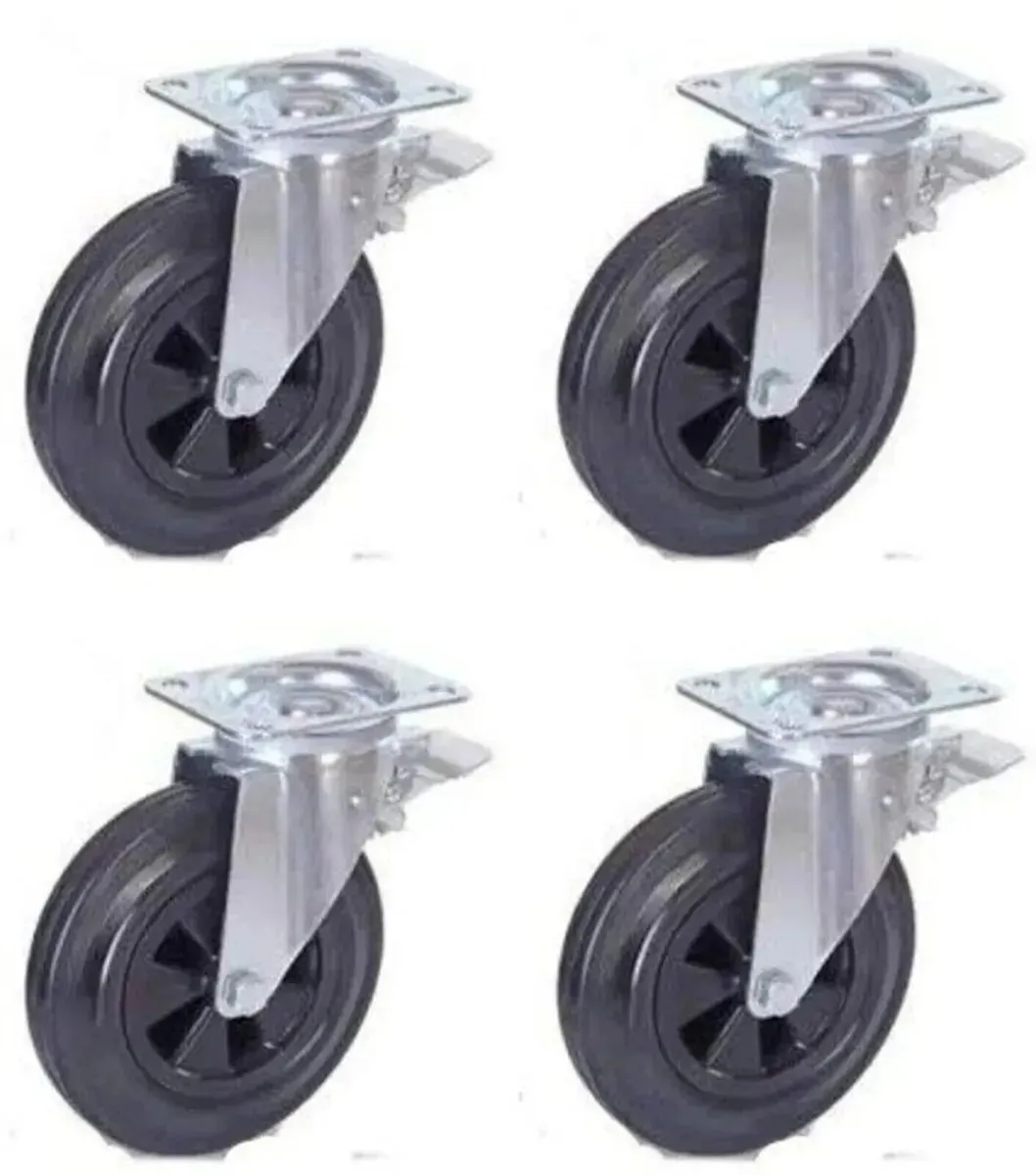 800KG Load Castor Wheels 200mm Swivel Brake - Image 4