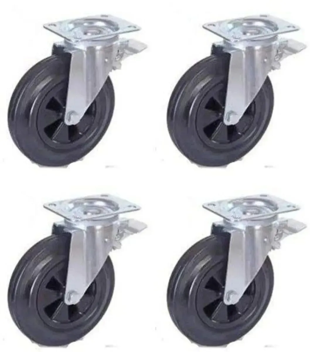 800KG Load Castor Wheels 200mm Swivel Brake - Image 2