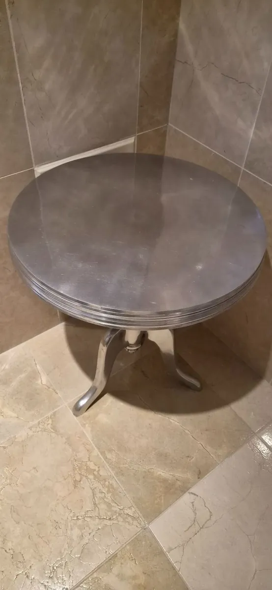 Pair of Polished Silver Aluminium Side Tables - Image 1