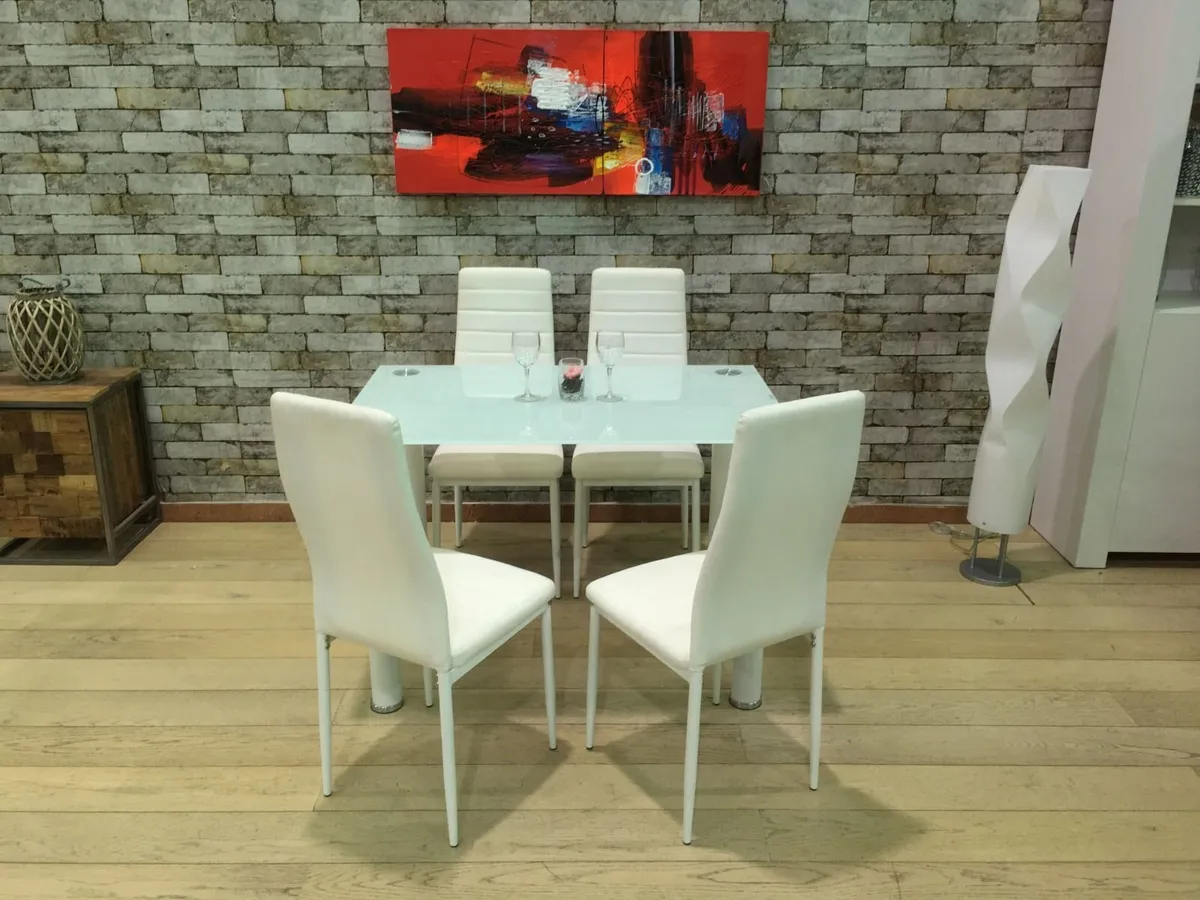 GLASS DINING TABLE & 4 CHAIRS – FREE DELIVERY ✨ - Image 1
