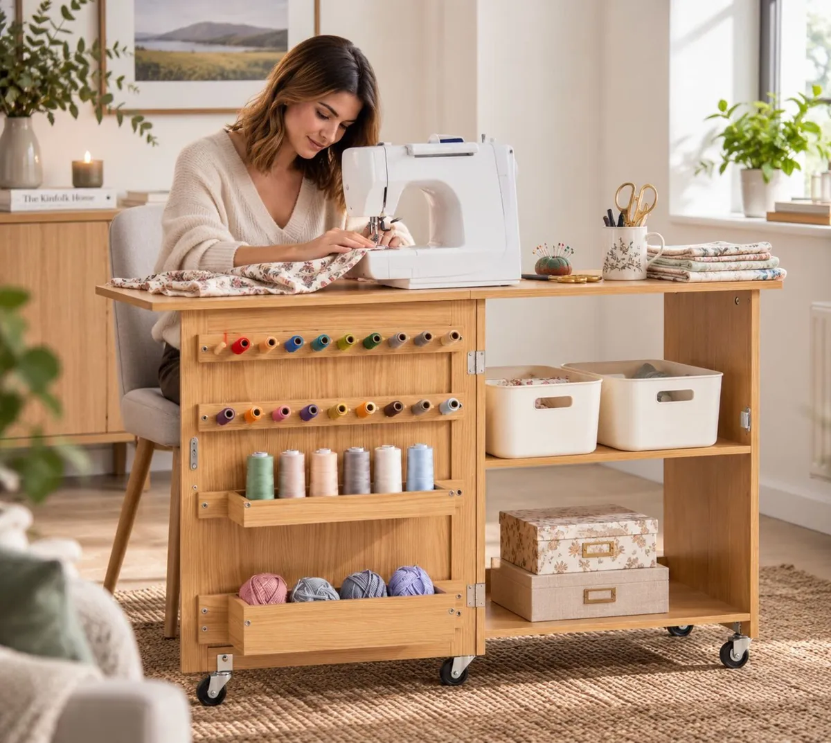 Folding Sewing Machine Table with Storage, 20 Thre - Image 2