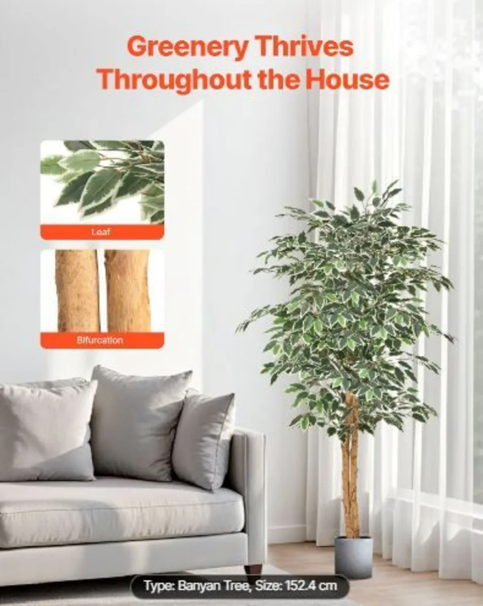 150cm Artificial Ficus Tree with Black Pot - Image 2
