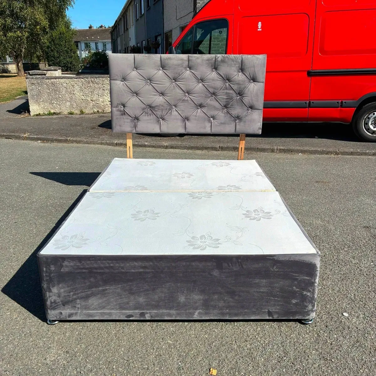 Grey velvet Double bed & Mattress - Image 3