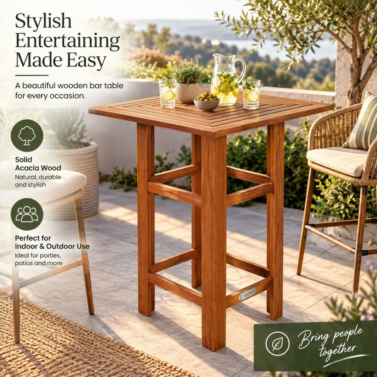 Solid Acacia Wood Bar Table – 75 x 75 x 110 cm Ind - Image 1