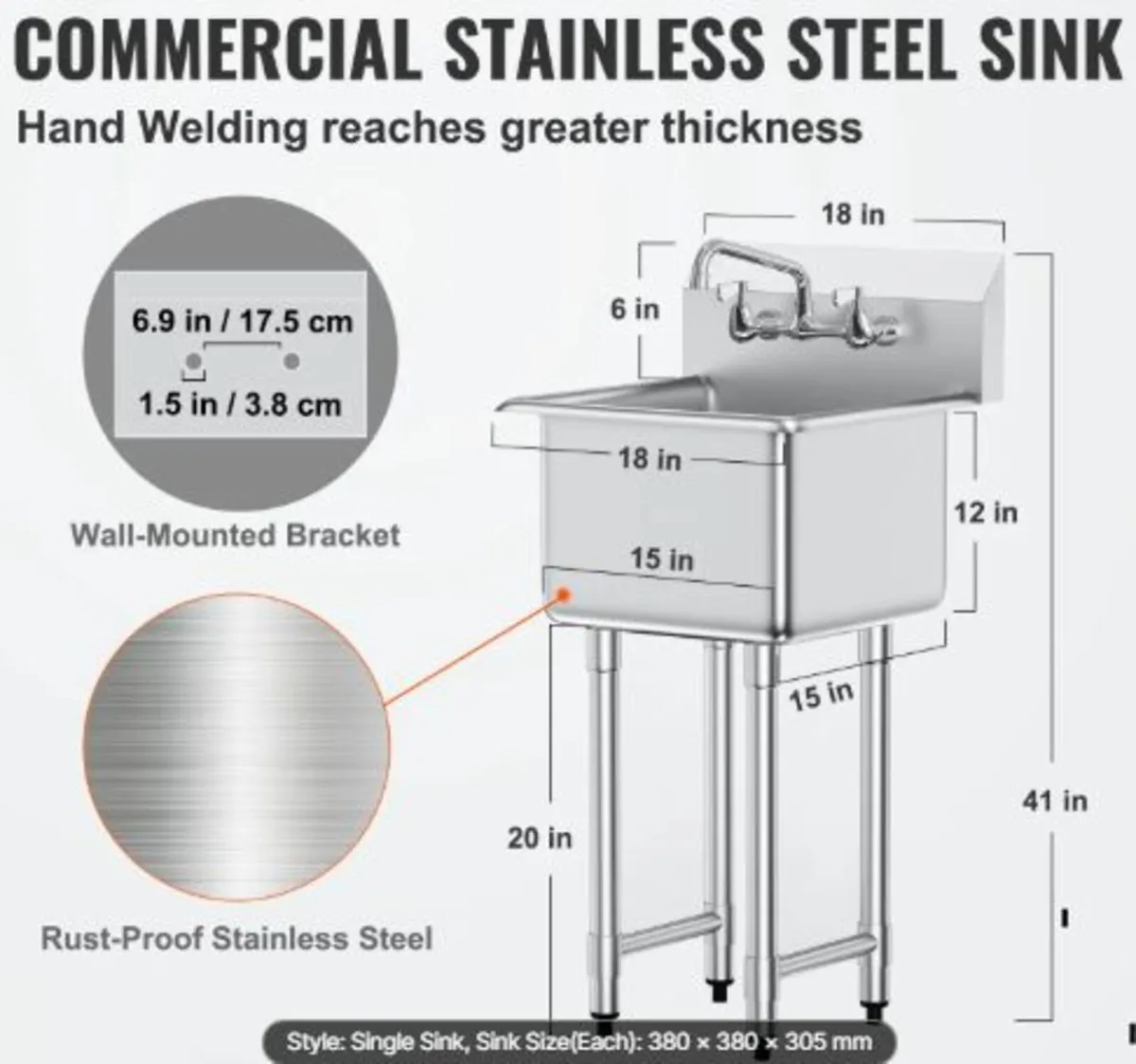 Stainless Steel Prep & Utility Sink, 1 Compartment - Image 2