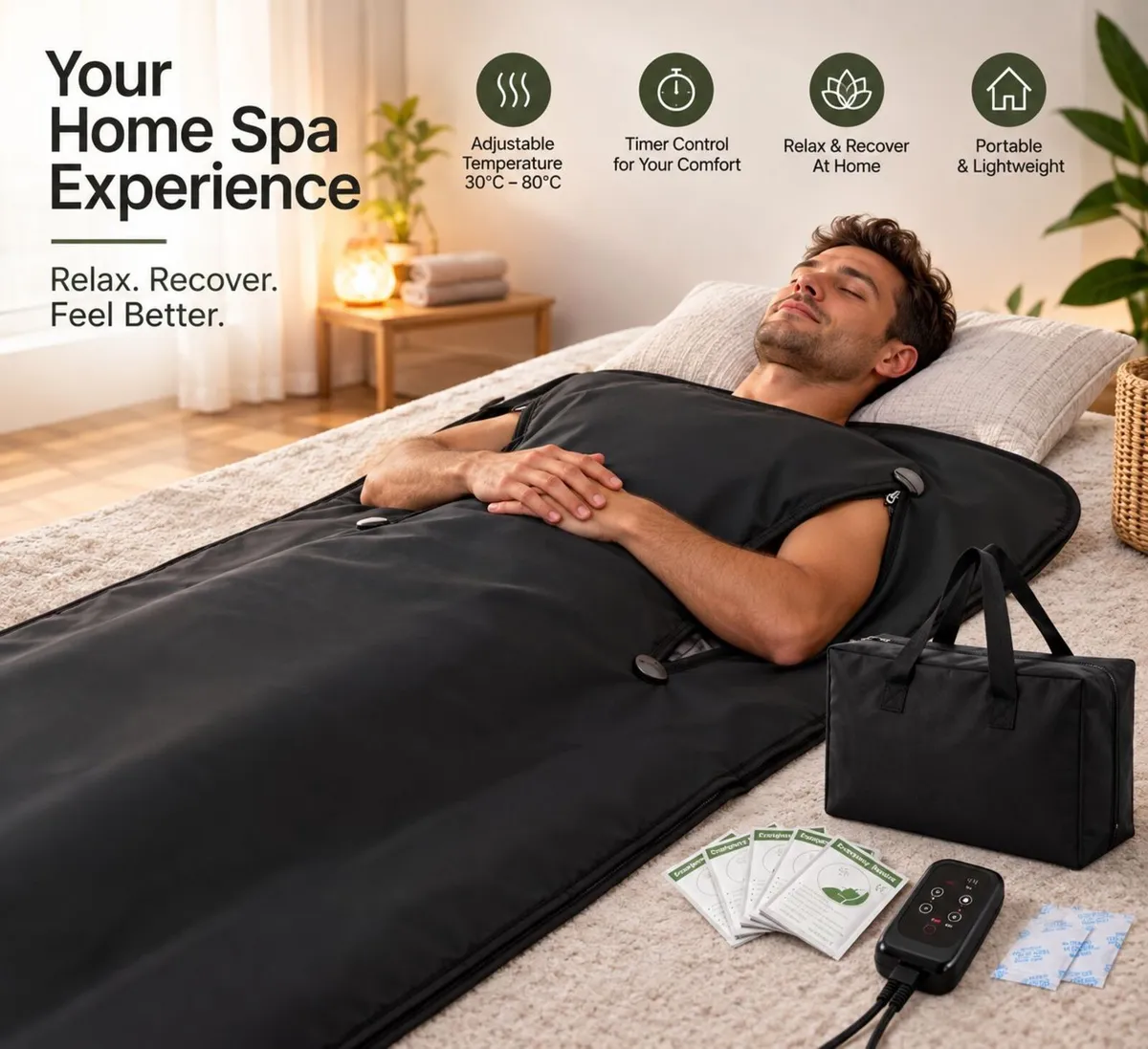 Portable Infrared Sauna Blanket with Arm Openings - Image 1