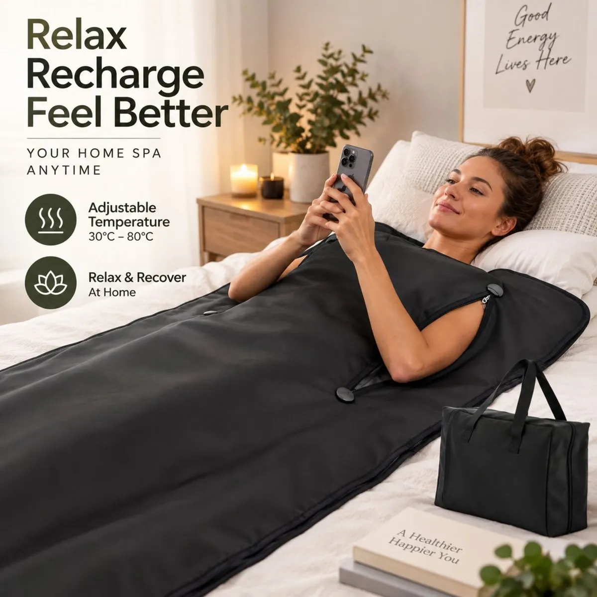 Portable Infrared Sauna Blanket with Arm Openings - Image 2