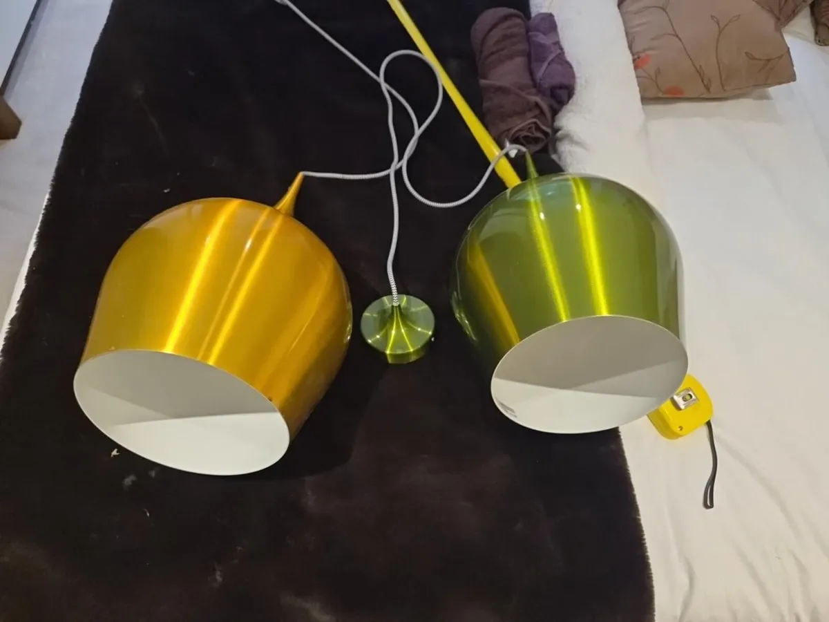 Pair of Searchlight Vibrant Pendant Lights – Gold/ - Image 3