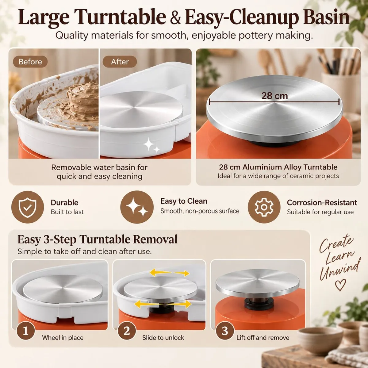 350W Electric Pottery Wheel with Foot Pedal & 16-P - Image 3