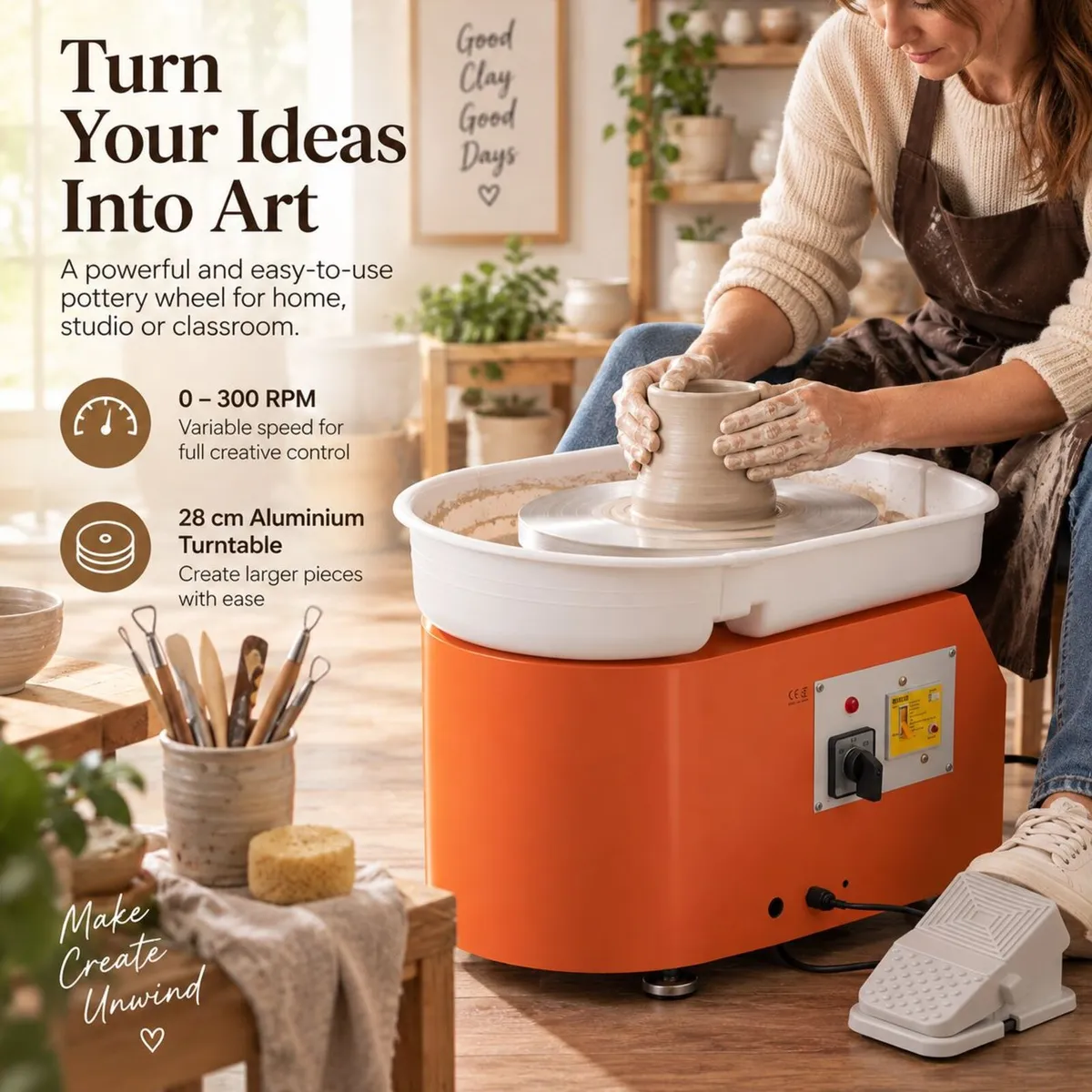 350W Electric Pottery Wheel with Foot Pedal & 16-P - Image 1