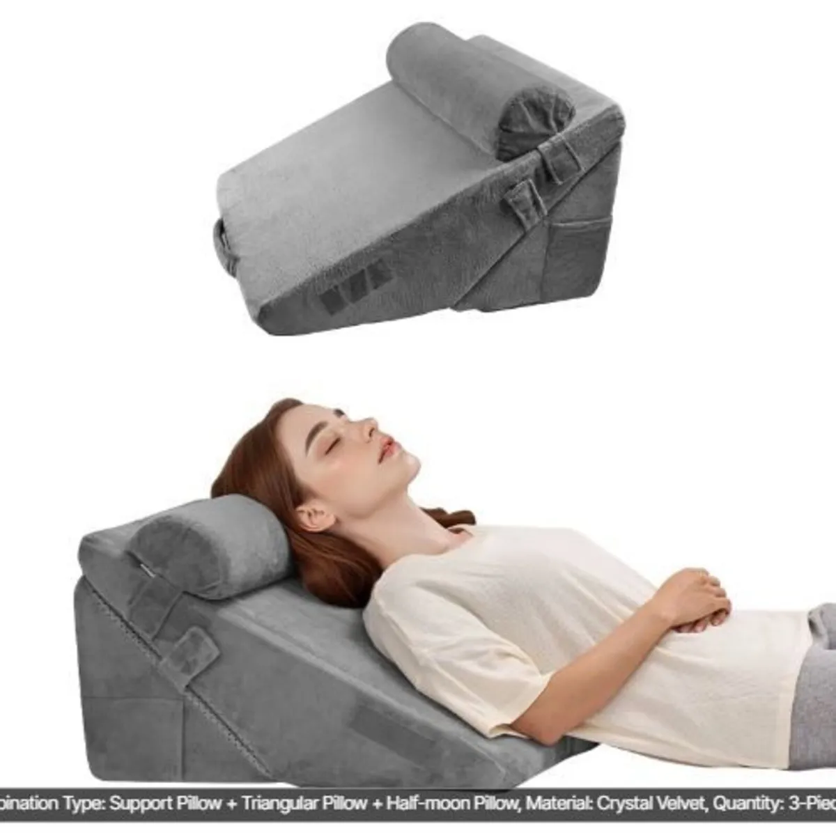 Bed Wedge Pillow for Sleeping, 3 Pcs Adjustable - Image 2