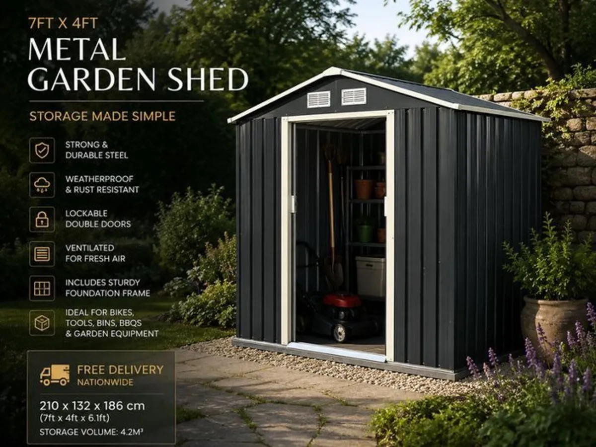 7ft x 4ft Metal Garden Shed with Foundation Frame - Image 1