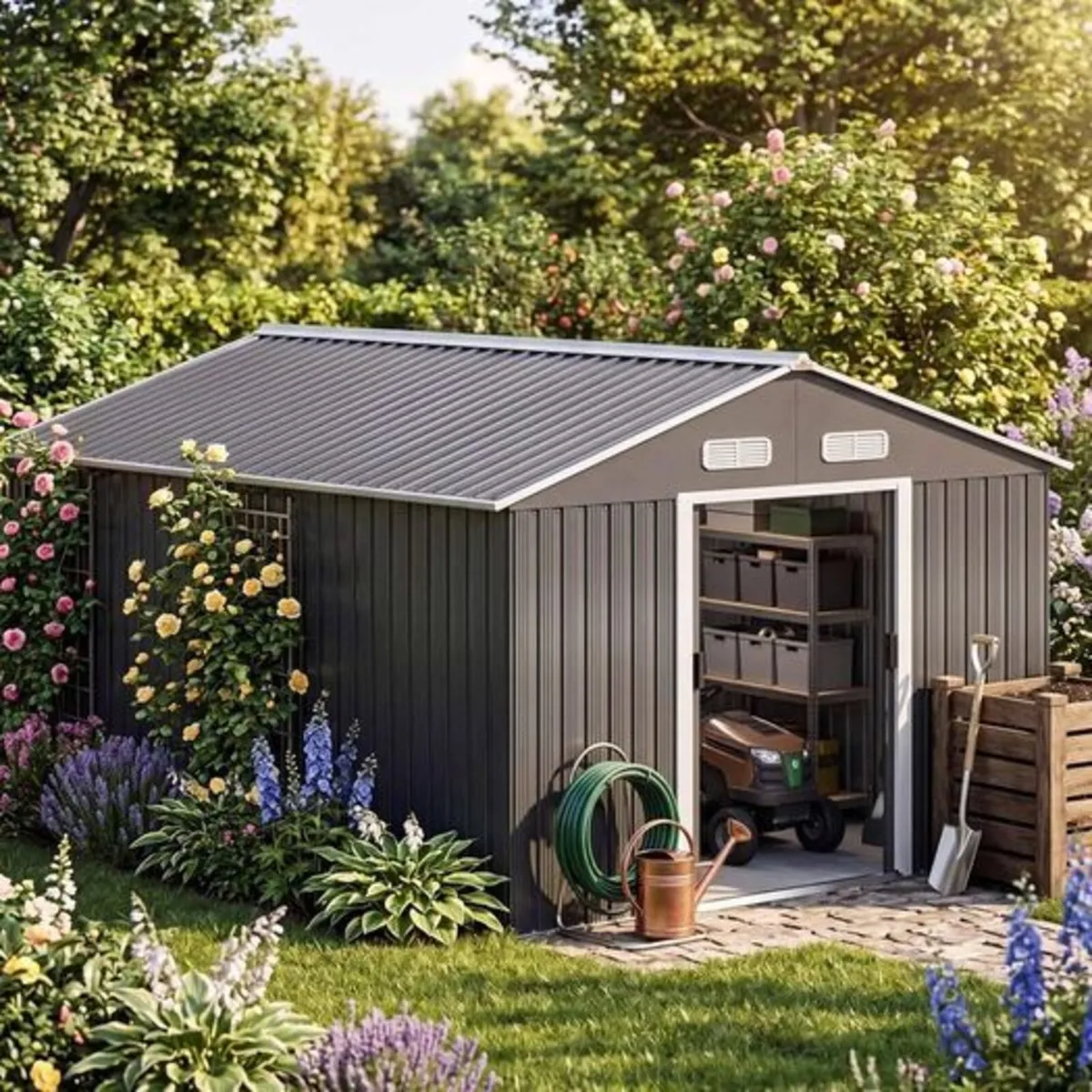 XL Metal Shed Tool Shed, Galvanised Metal - Image 4