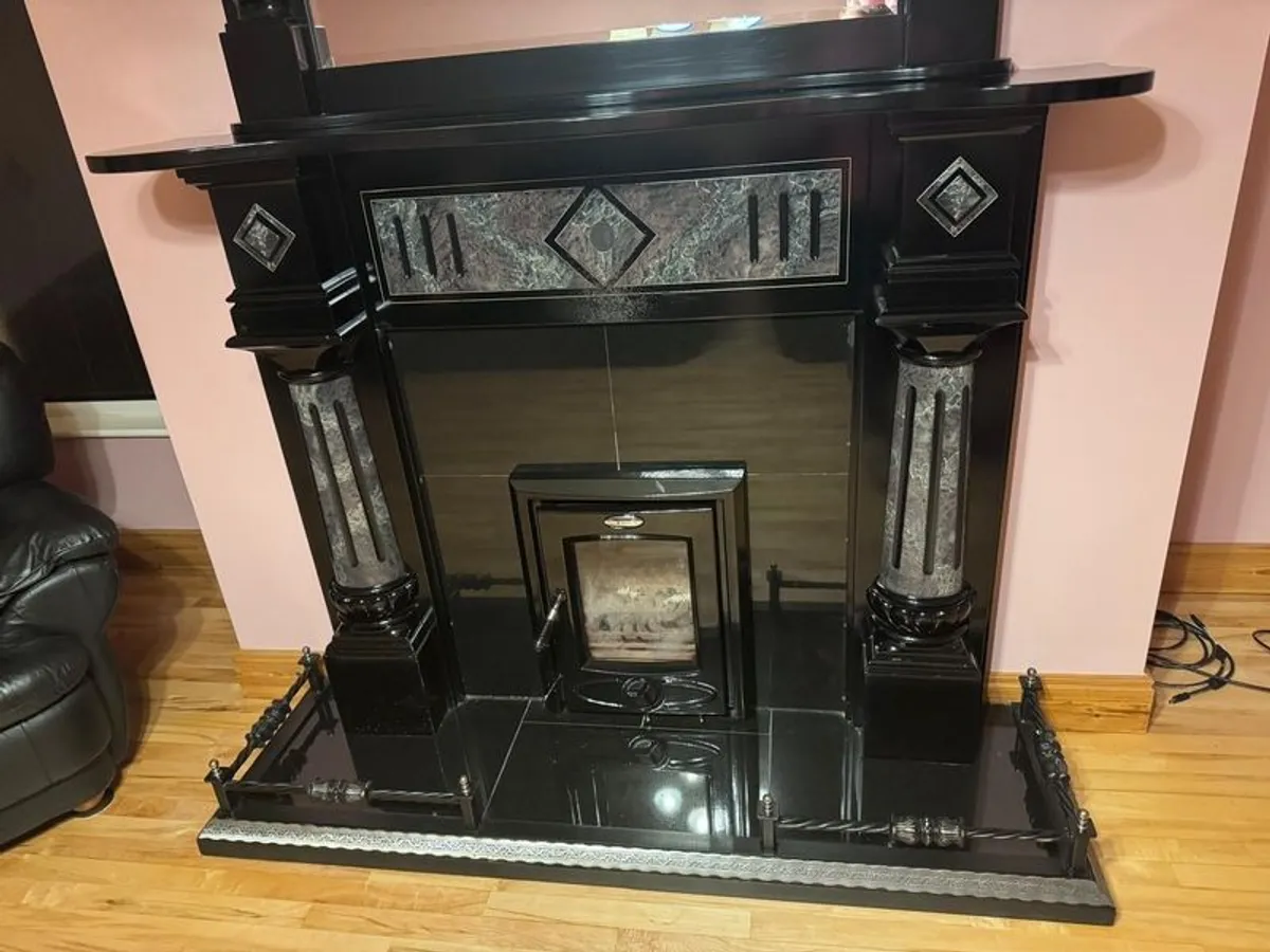 Black Marble Fireplace & Overmantel Mirror - Image 1