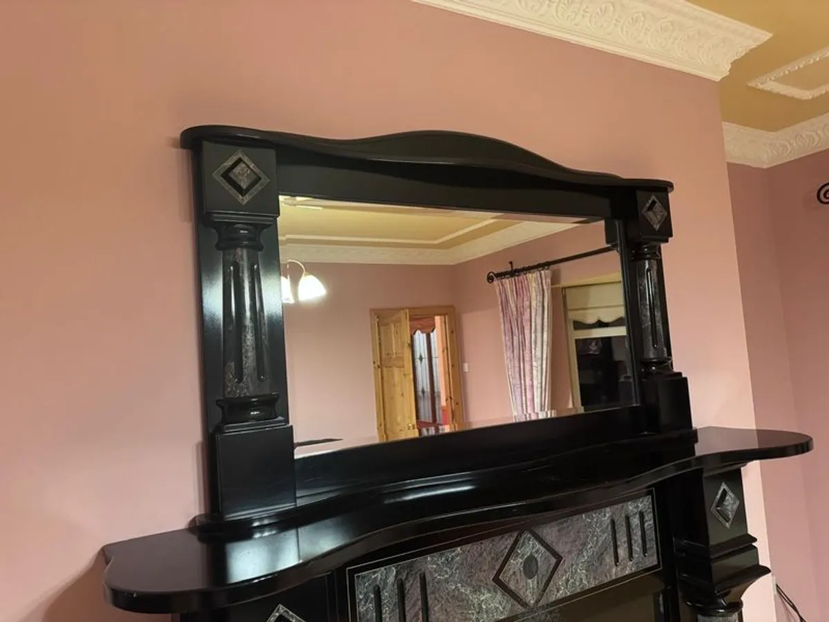 Black Marble Fireplace & Overmantel Mirror - Image 2