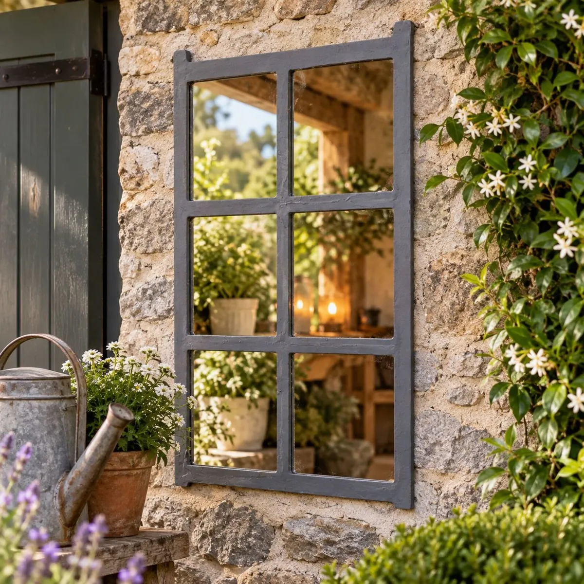 Antique Style Cast Iron Barn Window Frame Grey, - Image 1