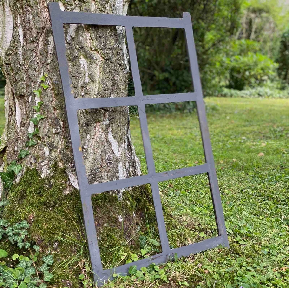 Antique Style Cast Iron Barn Window Frame Grey, - Image 3